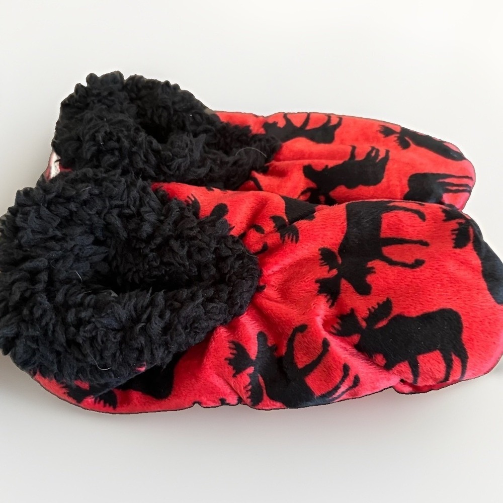 Lazy One Classic Moose Red‎ Fuzzy Feet Slippers Women's S M 4-6 Plush Cabin Cozy